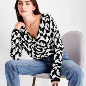 NWOT Future Collective Black & White Geometric Wrap Sweater Wardrobe Staple